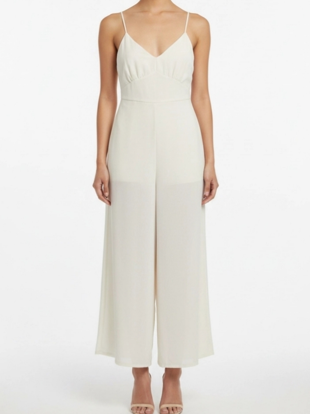 Topshop Jumpsuit Womens Sz 8 Wide Leg Sheer Low Back Beach Wear Oversized Ivory
